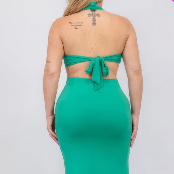 Cut-out Halter Double Back Tie Midi Dress - Picture 5 of 5